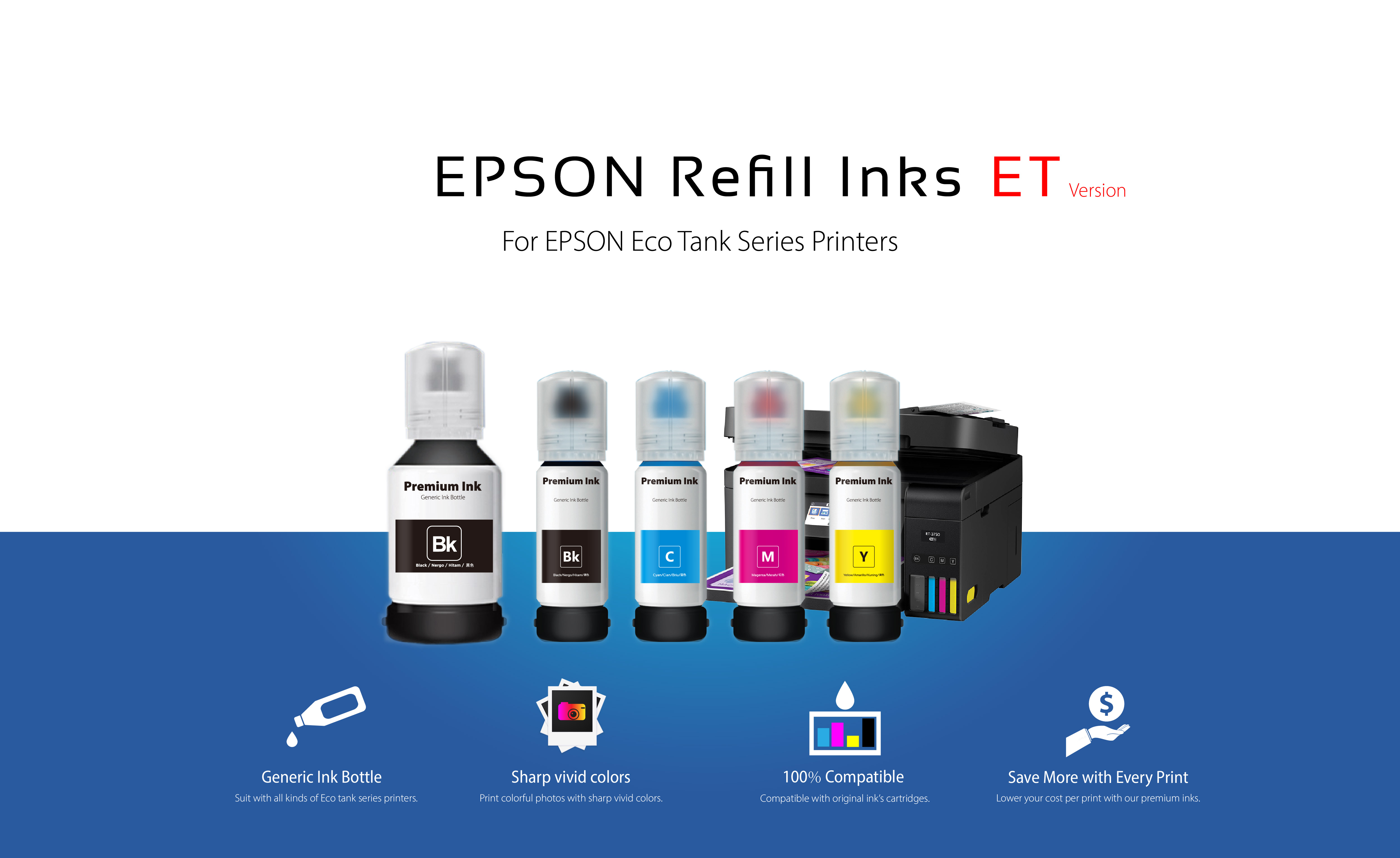 One set 102 Premium Refill Ink for Epson 102 Ecotank ET-2700 ET